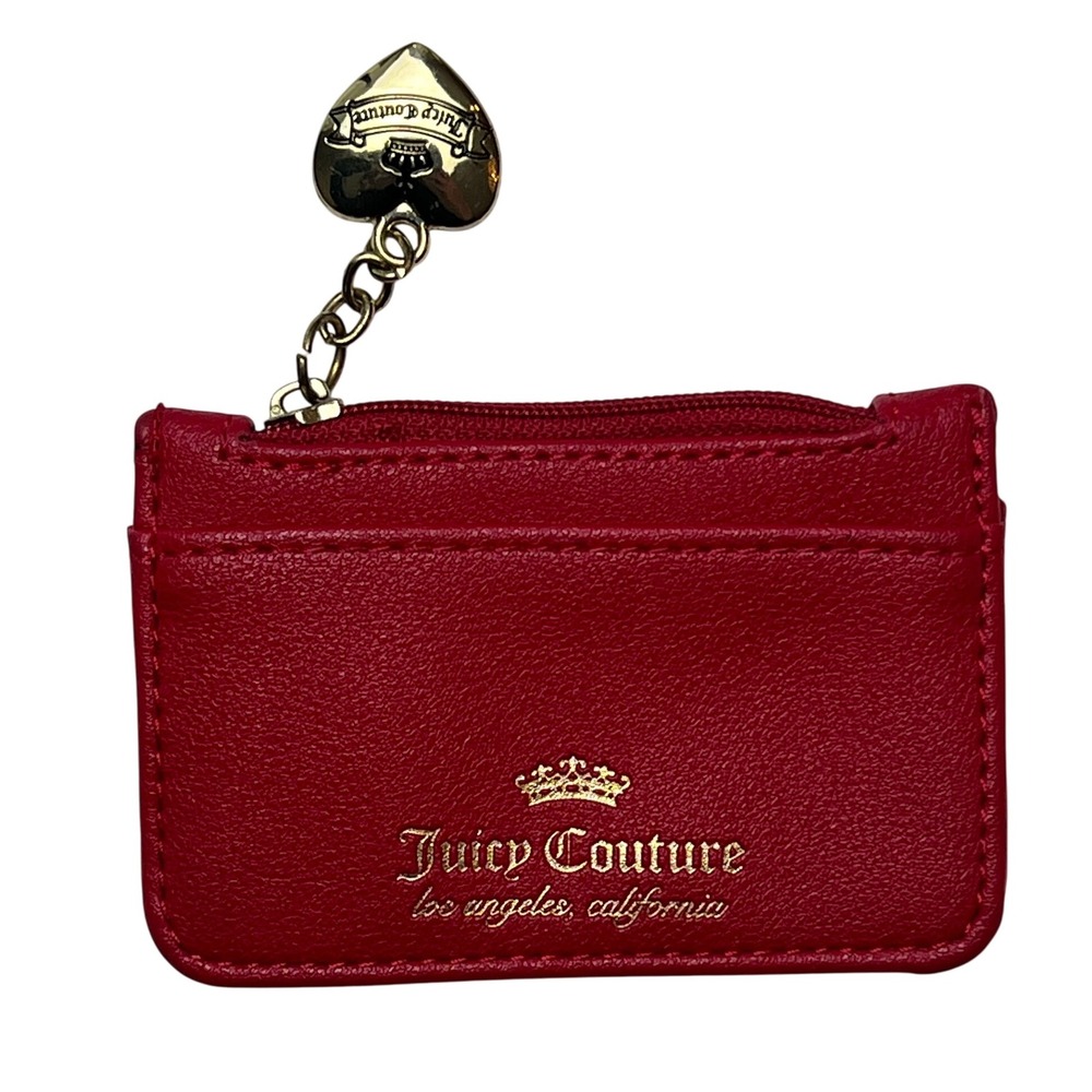 Juicy Couture Red Faux Leather Coin‎ Purse Wallet Card Holder Gold Heart Charm